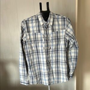 Patagonia Blue and White Plaid Dress Shirt